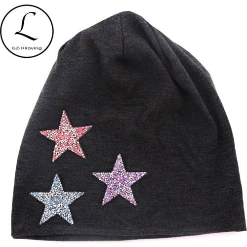 Women Star Cotton Slouchy Hats Soft Casual Rhinestones Skullies beanies hats for ladies Girls Spring Winter Hats Dropshipping