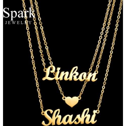 Spark Personalized Stainless Steel Multi-layer Name Necklace For Women Customized Heart Double Name Necklaces Party Jewelry Gift