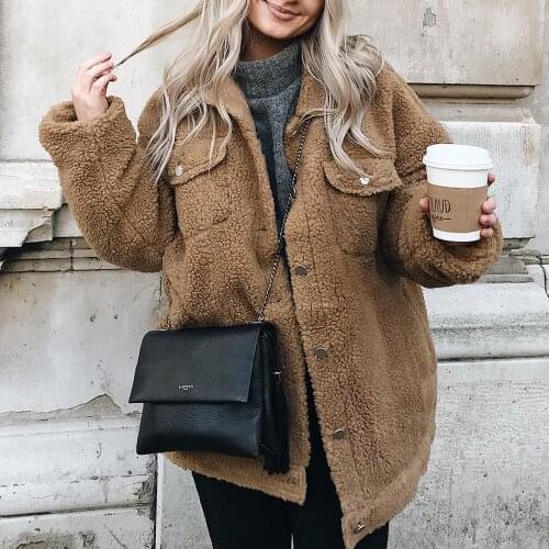 New Fashion Winter Women Wool Coat Single Breasted With Pocket Casual Mex Jacket Bontjas Fur Coat Manteau Femme Hiver 2020