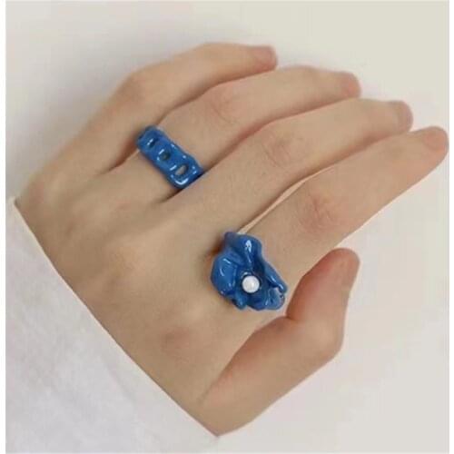 ZiccoWong Advanced Design Geometric Opening Ring For Women Girl INS Style Colorful Exaggerated Oil Dripping Ring Gift Jewelry