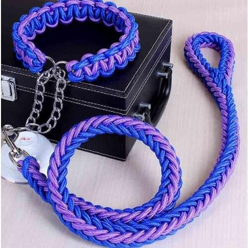 1.2m Double Strand Rope Large Dog Leashes Metal P Chain Buckle National Color Pet Traction Rope Collar Set For Big Dogs Length