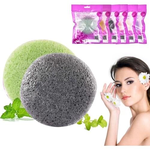 1pc Exfoliator Cleanse Konjac Sponge Natural Konjac Puff Face Wash Cleaning Sponge Makeup Round Shape Cosmetic Wash Puff 6 Color