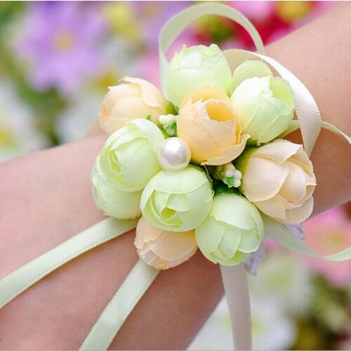10pcs /lot silk rose Wrist Flowers Artificial ribbon Corsages Bridesmaid Marriage wedding decoration Accessories Flower Head