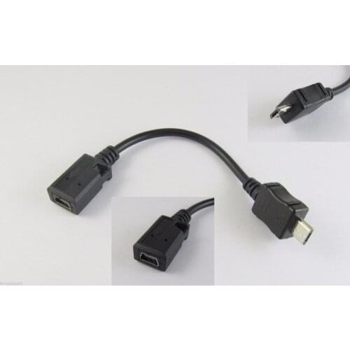 10pcs USB 2.0 Mini A 5 Pin Female To Micro B 5 Pin Male Adapter Data Cable Converter 13.5cm