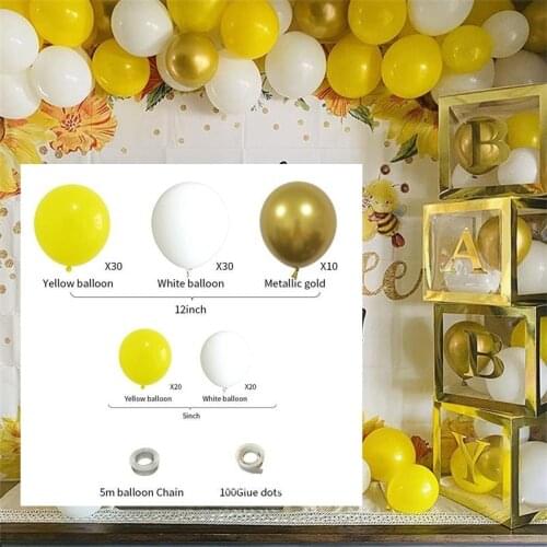 112Pcs Yellow Balloon Garland Arch Set Baby Baptism Bee Sunflower Theme Party Decoration Birthday Balloons Set