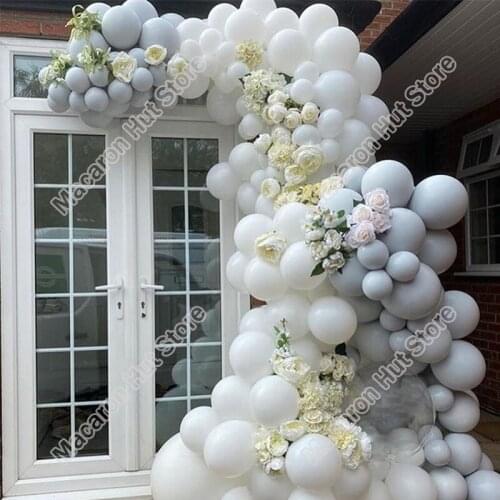 132pcs Doubled Macaron Gray Wedding Party Background Baby Shower Kids 1st Birthday Decoration Event Welcome Balloon Garland Kits