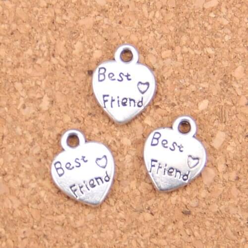 162pcs Charms heart best friend 12x10mm Antique Pendants,Vintage Tibetan Silver Jewelry,DIY for bracelet necklace