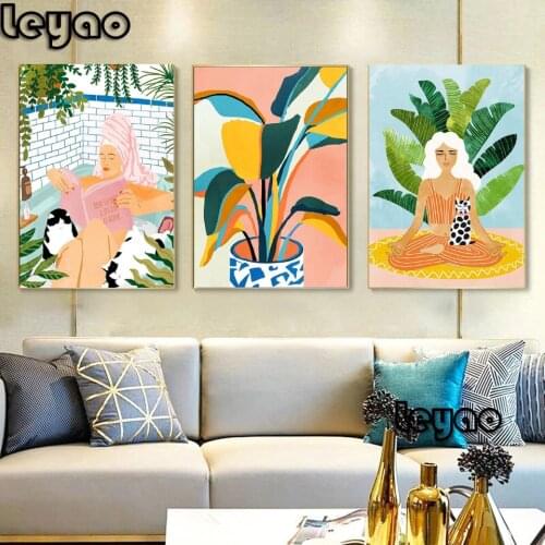 5D DIY Diamond Painting Girl Practicing Yoga Poster Reading Book Daily Life Full Drill Mosaic Art Diamond Embroidery Home Decor