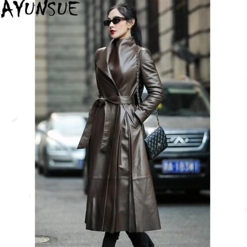 AYUNSUE 100% Real Sheepskin Coat 2020 Autumn Winter Jacket Women Genuine Leather Jacket Long Trench Coats Chaqueta Mujer MY3714