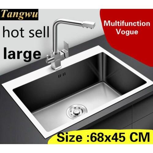 Free shipping Apartment large kitchen manual sink single trough high quality do the dishes 304 stainless steel hot sell 68x45 CM