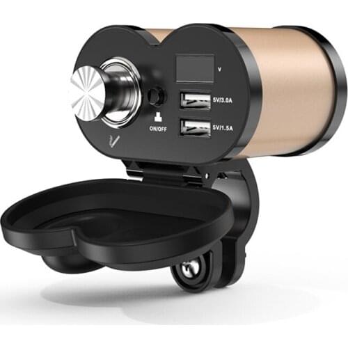 QC 3.0 Quick Charge 5V 3.0A/1.5A Dual USB Motorcycle Cigarette Lighter USB Charger with Voltmeter Time Display with On/Off Swith