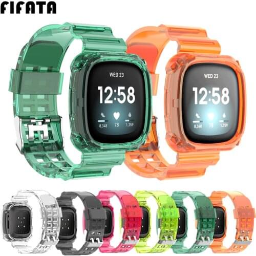 FIFATA Clear Watchband Case For Fitbit Versa 3 Smart Watch Bracelet Wrist Strap+Protector Cover Frame 2in1 For Fitbit Sense