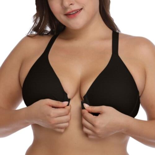 YBCG Black Bra Fashion Front Hook Push Up Women Bra Plus Size Big Cup for Big Breast Strength Gather Brassiere B C D E F G Cup