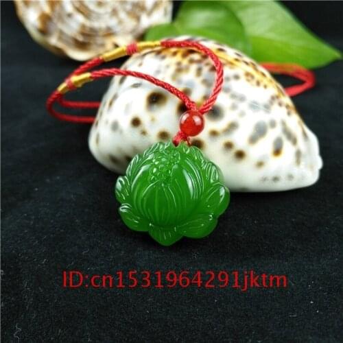 Flower Chinese Jadeite Charm for Gifts Green Hand Amulet Men Pendant Fashion Necklace Jade Lotus Carved Natural Jewelry Women