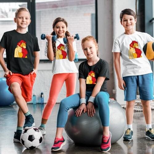 Disney Lion King Simba and Nala Print T Shirt Children Baby Girl Boy Black White T-Shirt Summer Kawaii Casual Harajuku Kids Tops