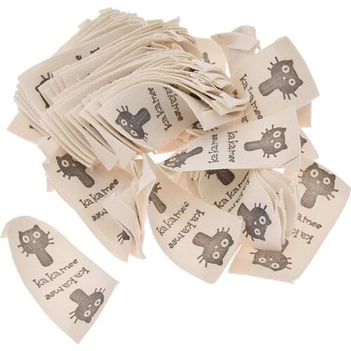 50pcs Cartoon Black Cat Pattern Child Clothes Labels DIY Handmade Sewing Garment Washable Cloth Tags Supplies