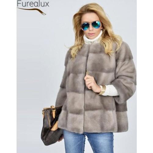 FUREALUX Authentic Real Mink Fur Coat Street Style Fashion Handmade Natural Mink Short Thick Warm Winter Jacket 2021 New Trend