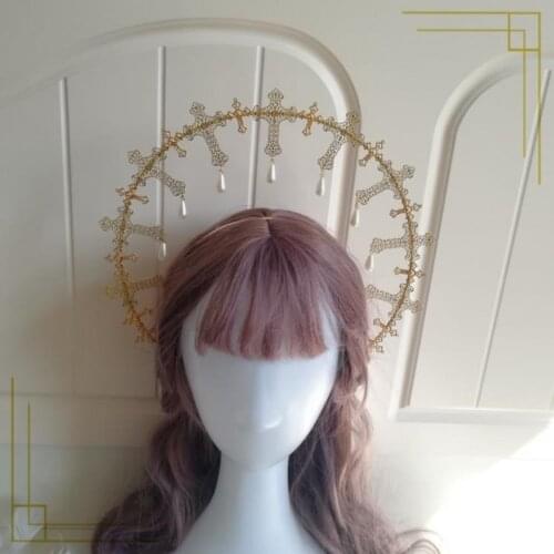 Handmade Masquerade Show Lolita Halo Aperture Headdress Goddess Props Virgin Mary Cosplay Queen Hair Head Crown Headband