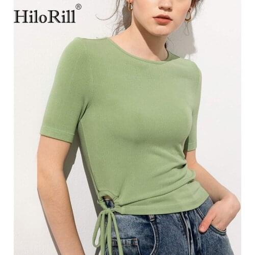 Женские однотонные футболки HiloRill China At AliExpress