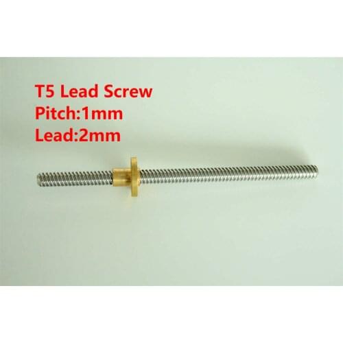 T5 lead Screw For 3D Printer 100mm~1000mm picth 1mm Lead 2mm + Brass Nut