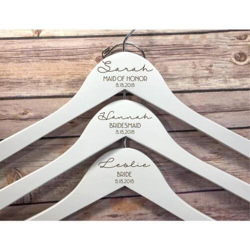 Personalised Bridal Wedding Hanger in White - Hanger Engraved Wedding Gift Bride, Bridesmaids Calligraphy Design