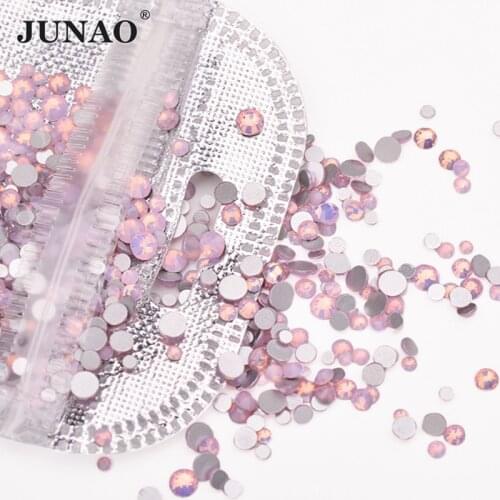 JUNAO Mix Size Pink Opal Crystal Nail Rhinestones Beads Flatback Round Gems Strass Glue on Nail Stone Sticker for Face