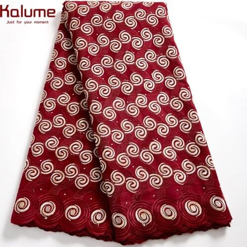 Kalume Cotton Lace Fabric 5 Yards African Nigerian Swiss Voile Fabric Rhinestones High Quality Embroidery For Diy Sewing H2536