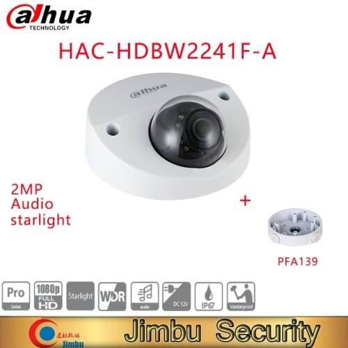 DAHUA HDCVI camera HAC-HDBW2241F-A 2MP Starlight IR20m built-in mic IP67 IK10 true WDR video cameras for home security