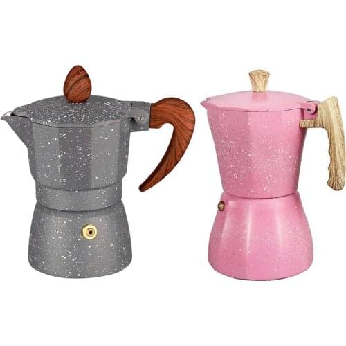 2 Pcs Coffee Maker Mocha Coffee Pot Moka Aluminum Filter Moka Pot Coffee Maker, Gray & Pink