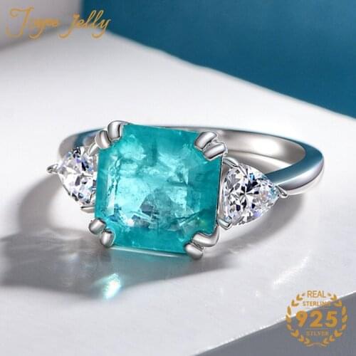 JoyceJelly trendy 925 silver ring for women 10 * 10mm palaiba gemstone rings fine jewelry wedding engagement gifts wholesale