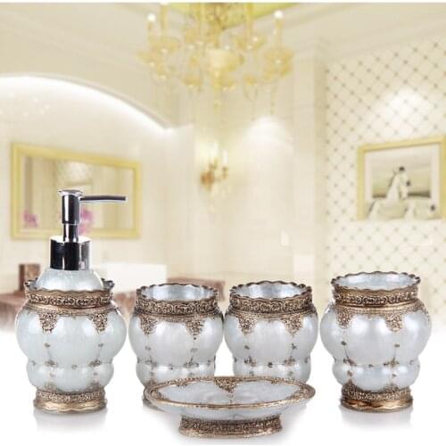 Fashion Resin Bathroom Five Pieces Set Soap Dish Soap Dispenser Kit Bathroom Wash Set Bathroom Accessories Set