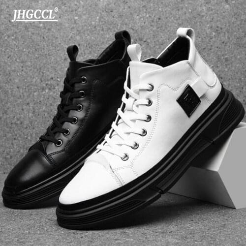 New mens casual shoes New style of mens shoes high-top shoes platform shoes cowhide casual shoes comfortable boots A3