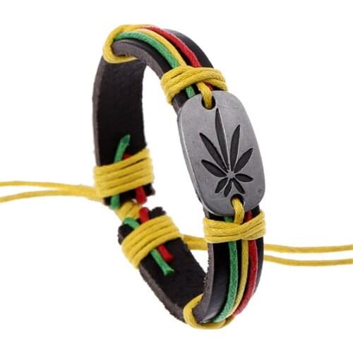 New Fashion Handmade Femme Homme Female Vintage Weave Maple Leaf Peace Charm Men Leather Bracelets For Women Jewelry Accessories