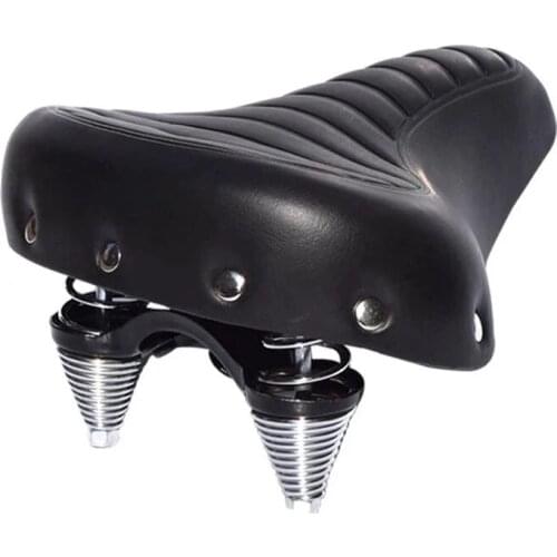 Soft Wide Thicken Bicycle Saddle Comfortable Bike Seat Vintage White Black Leather Pad With Spring Cycling Parts Accessories