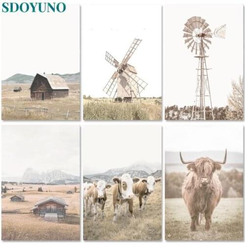 SDOYUNO Oil Paint By Numbers Kits Windmill Painting By Numbers On Canvas Scenery Frameless 60x75cm Draw Painting DIY Home Decor