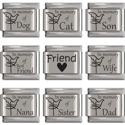 Hapiship Original Daisy Son Wife Grandpa Dad Brother Friend Cat Charm Fit 9mm Bracelet Stainless Steel Jewelry Making DJ306