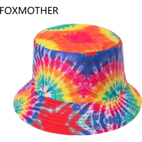 FOXMOTHER New Design Women Reversible Panama Bob Fishing Cap Rainbow Tie Dye Pattern Bucket Hat Fisherman Caps Dropshipping