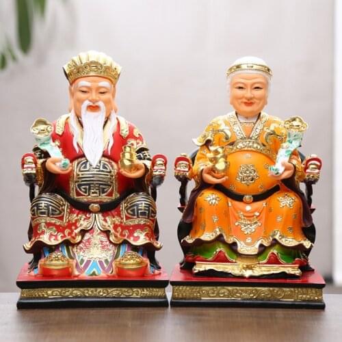 A pair Southeast Asia God of wealth BUDDHA figure HOME shop protection Prosperity LUCK CAI SHEN TU DI GONG PO FENG SHUI statue