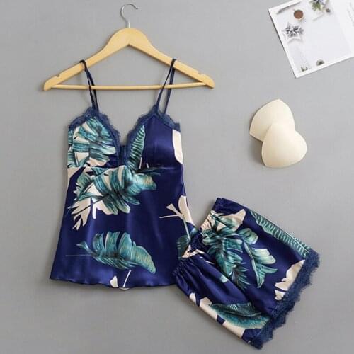KISBINI Imitation Silk Printed Pajamas Set Summer For Women Home Wear lace Sexy Pijamas For Lady