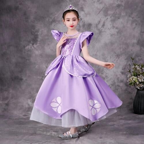 Kids Princess Sofia Dress for Girl Cosplay Costume Puff Sleeve Layerd Dresses Child Party Birthday Sophia Ruffle Fancy Costumes