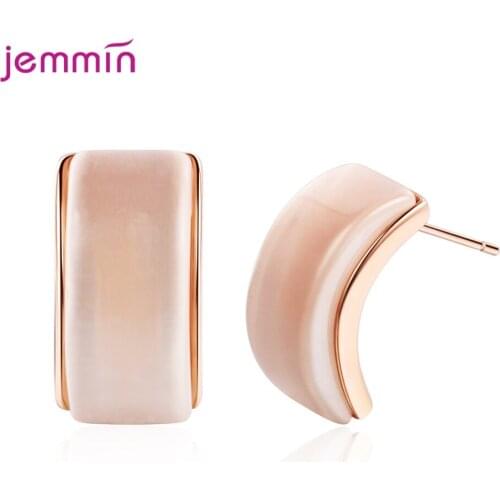 Simple Semi-circular 925 Sterling Silver Stud Earrings Korean Simple Piercing Opal Earrings Mini Sweet Birthday Jewelry Gift