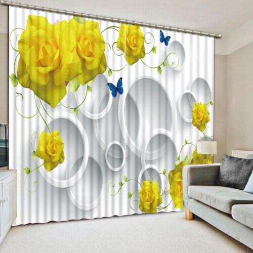 Rose curtains 3D Window Curtain Dinosaur print Luxury Blackout For Living Room yellow curtains