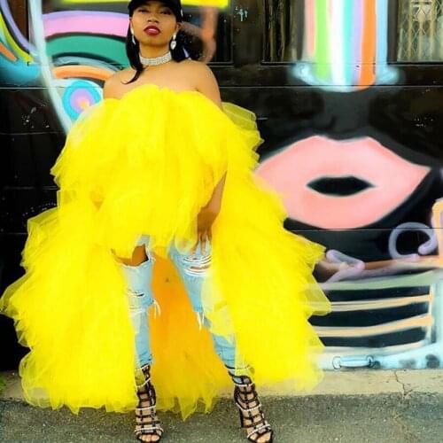 Chic Women Summer Dress Bright Yellow Ruffled Tulle Photo Shoot Long Dresses Robe Custom Made Cocktail Gown Girls Tutu vestidos