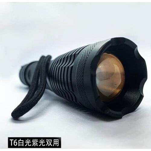 T6 dual light source multi-function UV violet lamp long-distance strong light zoom flashlight