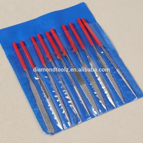 Talentool 10pcs/set Dimond Needle File Set with 140mmX3mm Grinding Carving on Metal Glass Stone