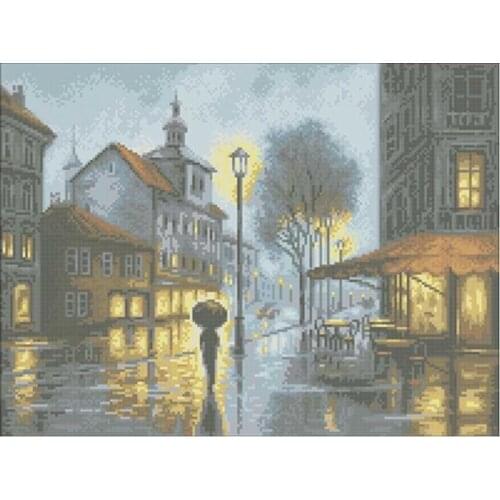 Street in the rain Cottage patterns counted 11CT 14CT 18CT Cross Stitch Sets DIY Chinese Cross-stitch Kits Embroidery Needlework