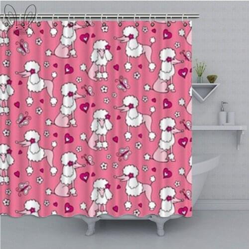 Aplysia Dog Poodle Gray Pink Art Digital Print Polyester Fabric Shower Curtain For Kids Bathroom Decor Shower Sets