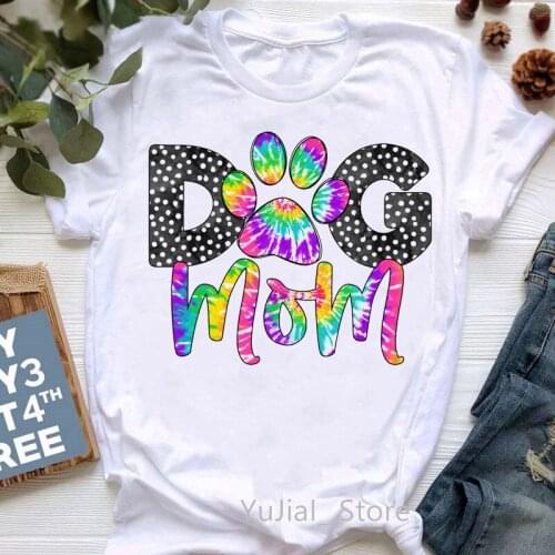 Rainbow Dog Mama Graphic Print T-Shirt Women Kawaii Cat Paw Tshirt Femme Summer Fashion T Shirt Female Harajuku Shirt Streetwear