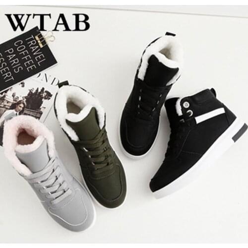 WTAB 2018 women boots warm autumn and winter shoes woman pu lace up plush Snow Boots casual female Slip shoes ladies boots femme