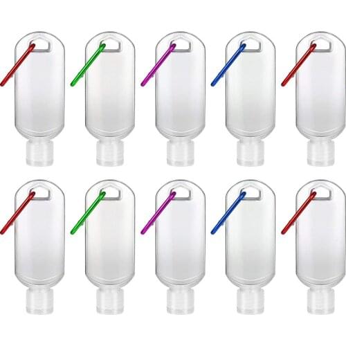 10pcs 50ml Refillable Bottles Travel Hand Soap Containers Transparent Empty Bottles Liquid Containers With Hook (Random Color)